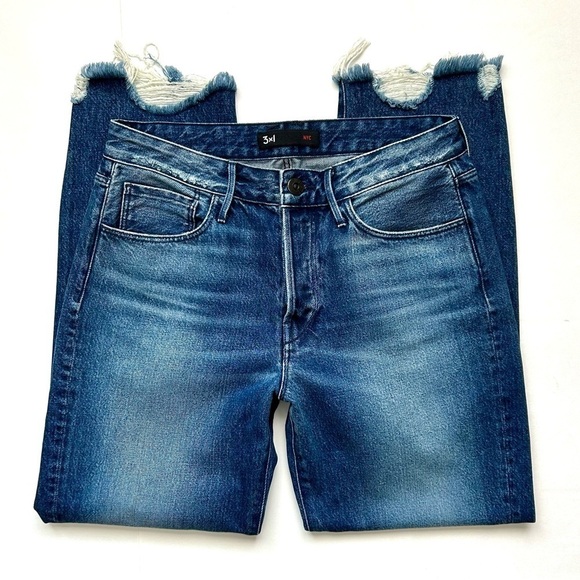 3X1 Higher Ground Straight Barrel Leg Crop Jeans Raw Chewed Hem Rushmore Wash 28 - Picture 8 of 16